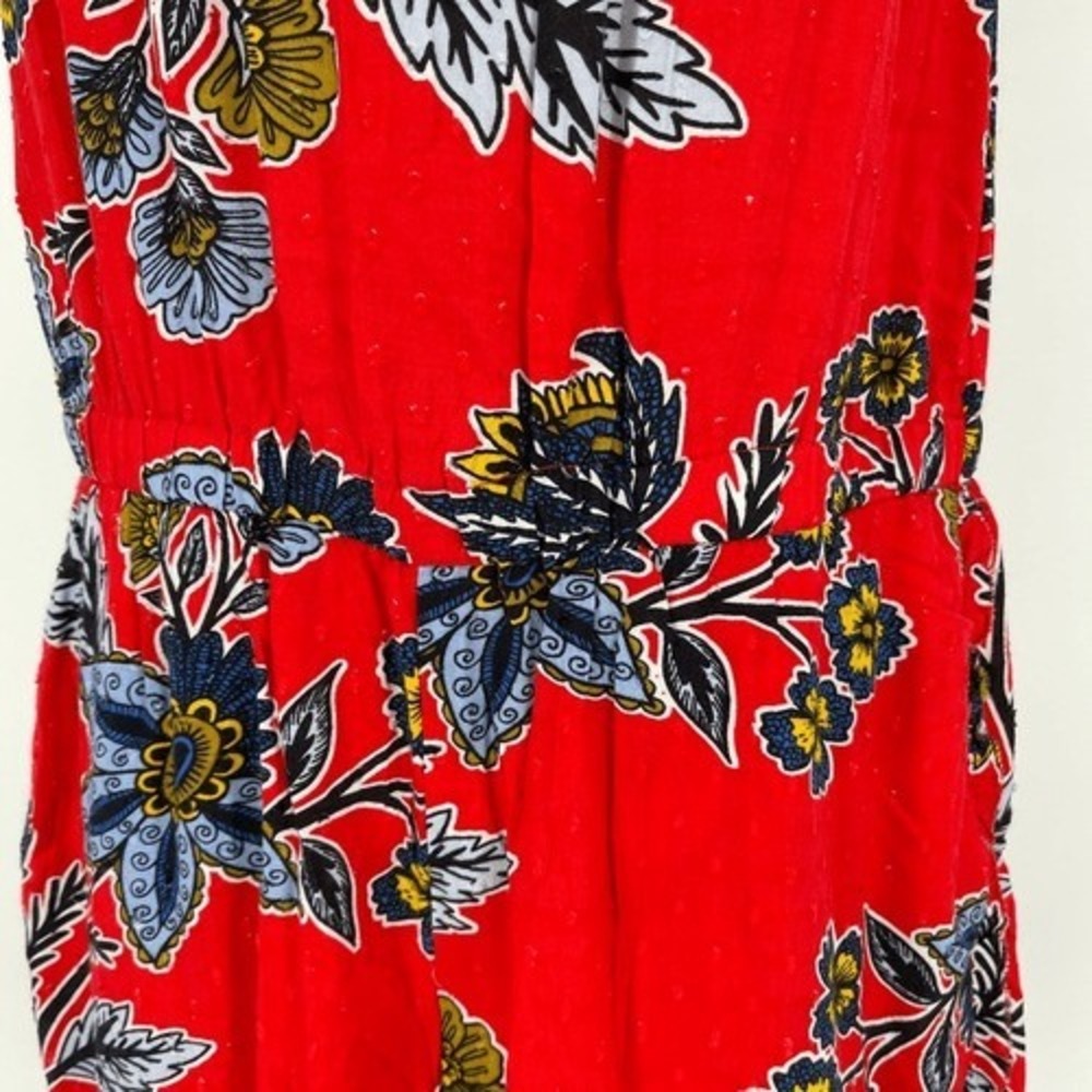 LOFT Petites Red Floral Ruffle Neck Sleeveless Romper Size SP - Picture 3 of 15